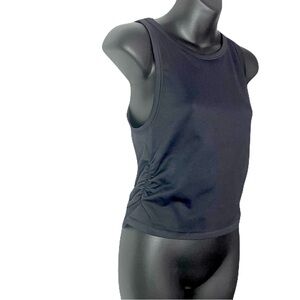 Crew Neck Ruched Sides Black Sleeveless Tank Top